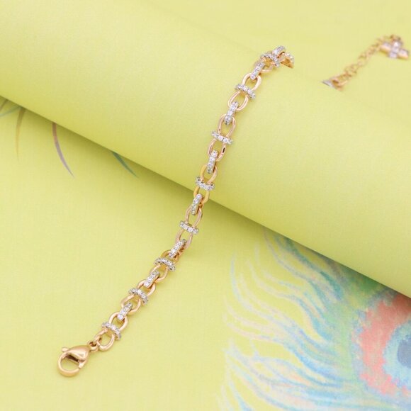 "Elegant Rose Gold Bracelet with Sparkling Link Detailing, XPBL0839 - Picture 7 of 12